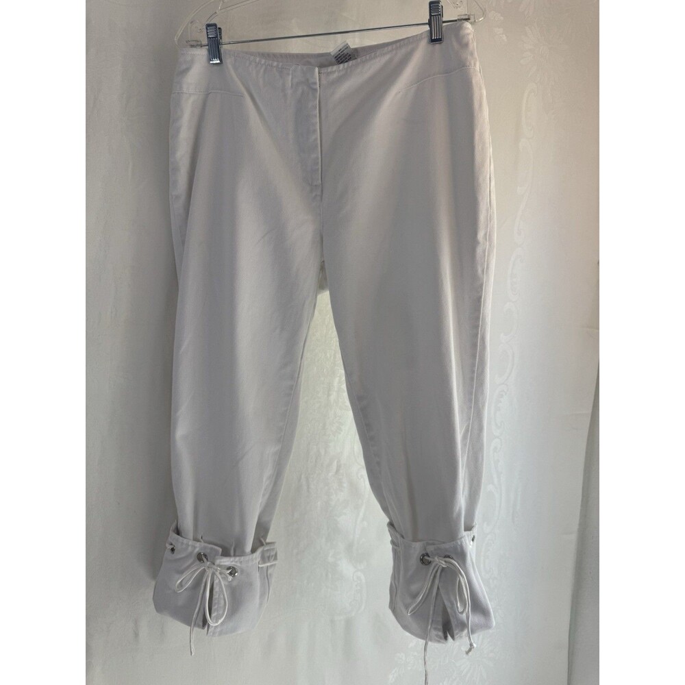 Jeanology Collection White Jeans Tied Bottoms 100% Cotton Size 12
